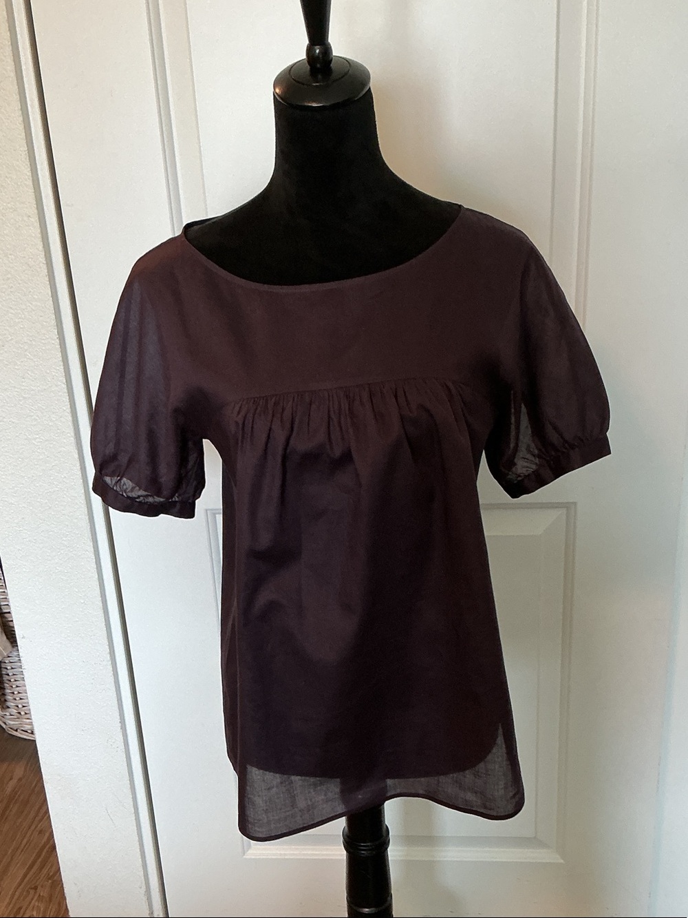 Theory Women's Short Sleeve Scoop Neck Blouse - Deep Plum S
